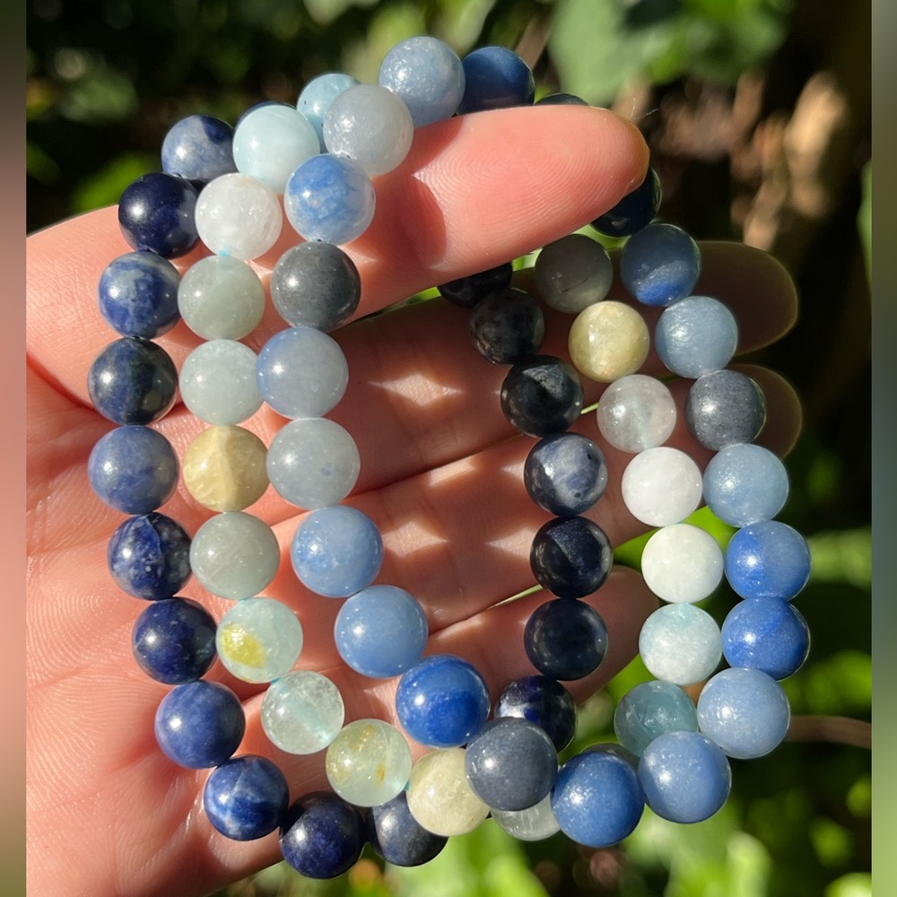 8mm blue‎ aventurine, sodalite, blue calcite bracelets